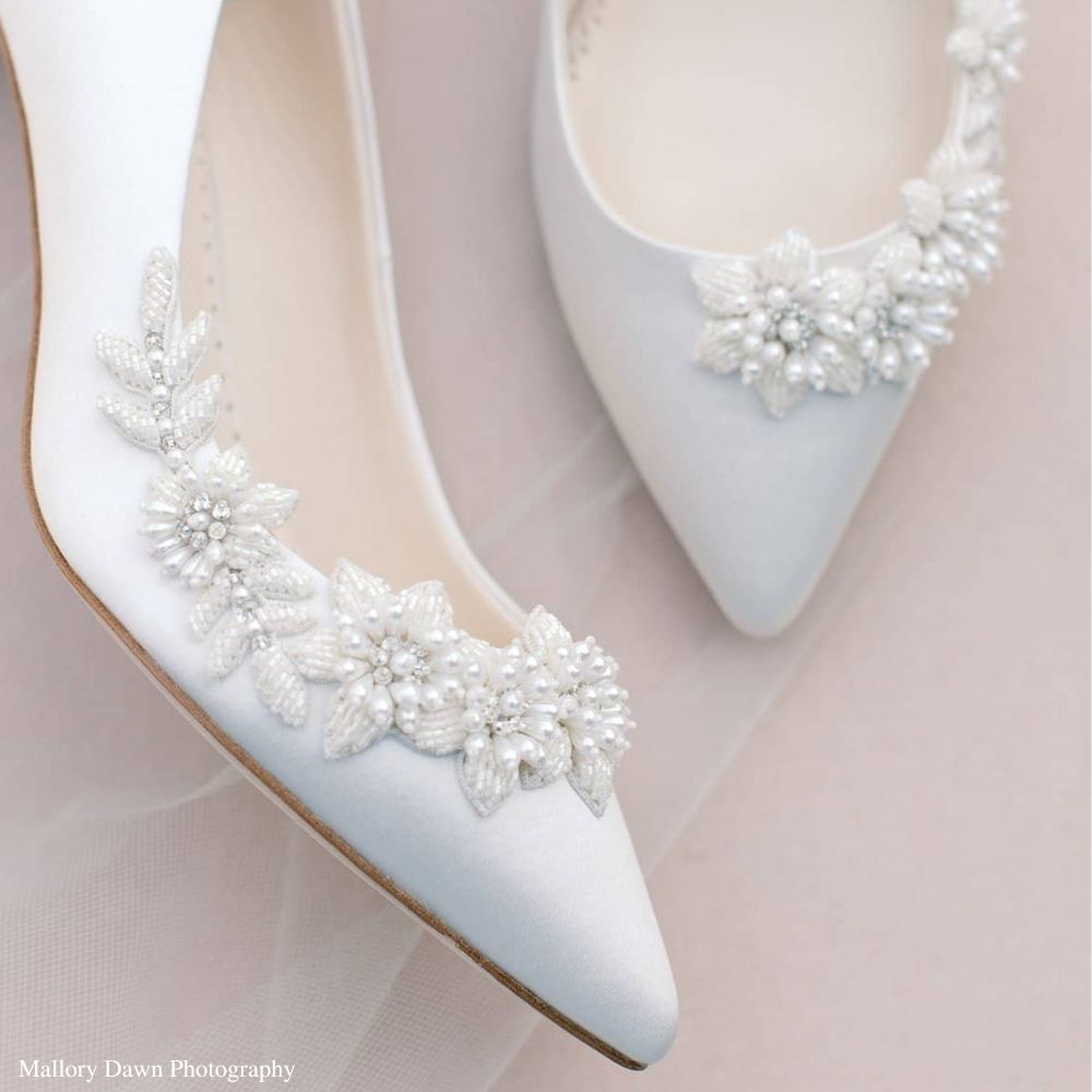 3D Embellished Pearl Flower Ivory Kitten Heels | Bella Belle