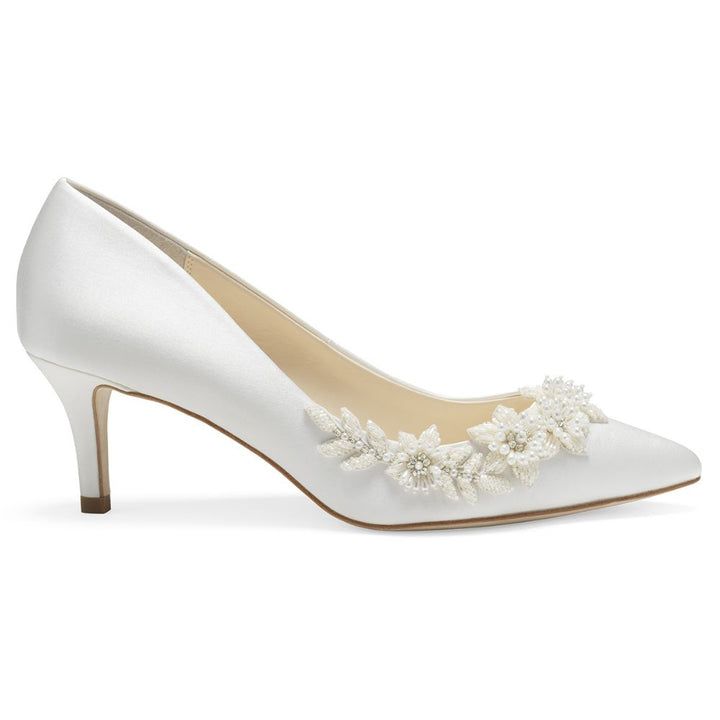 3D Embellished Pearl Flower Ivory Kitten Heels Bella Belle