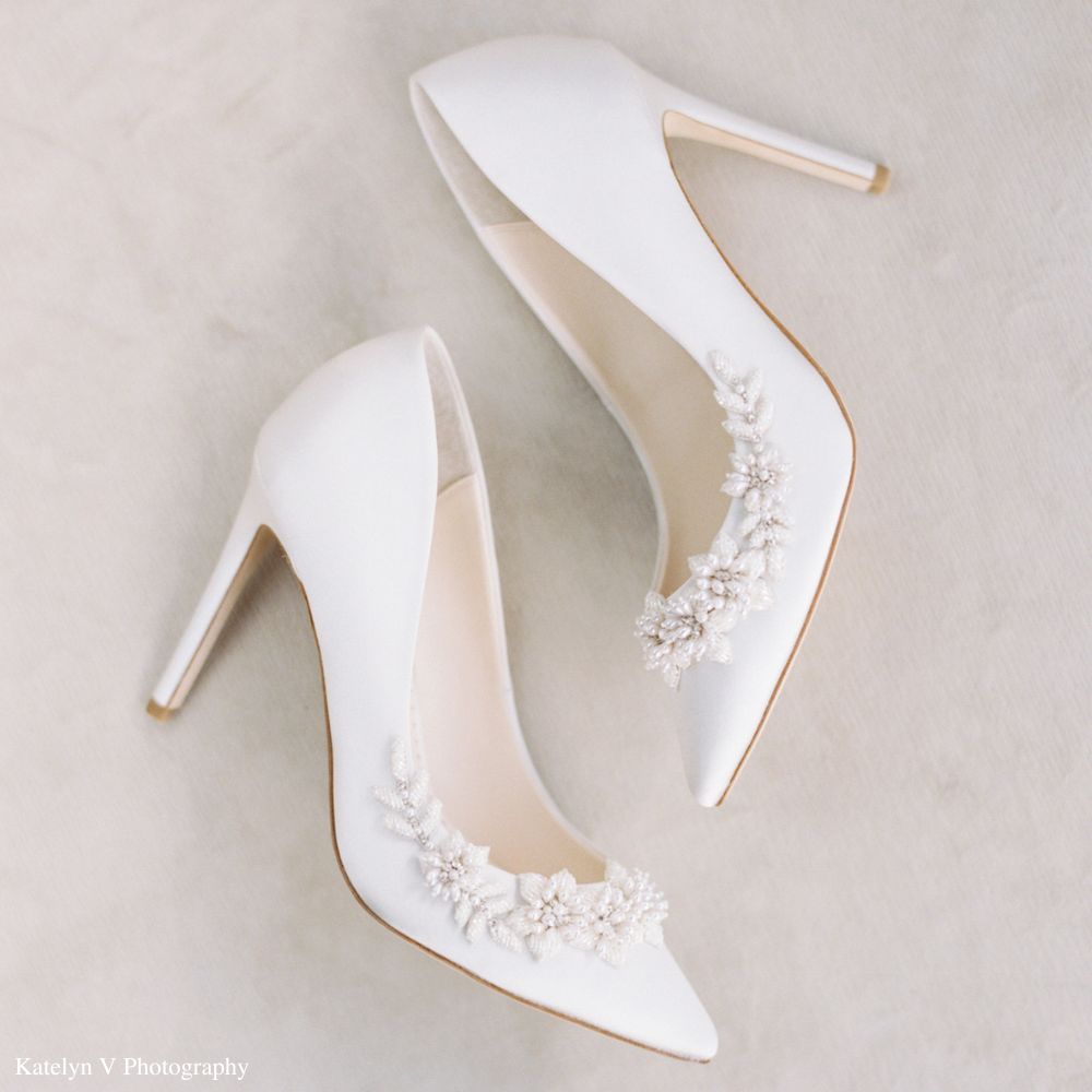 White bridal hotsell shoes with pearls