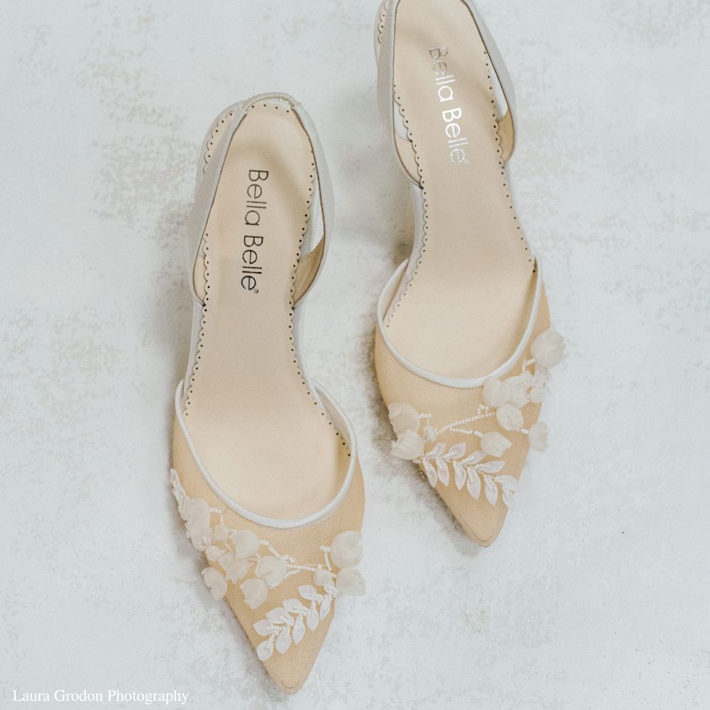 Lily of the Valley Slingback Ivory Kitten Heel Wedding Shoes