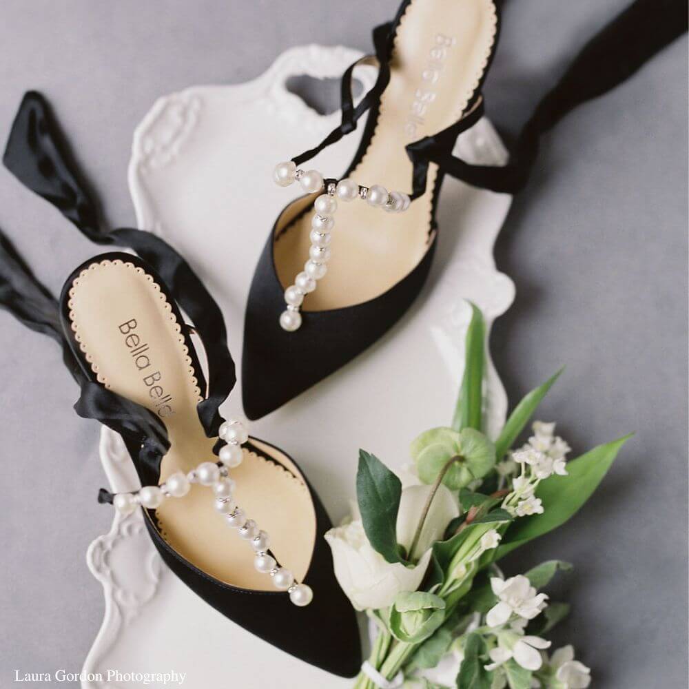Black bow sling back heeled court shoes | River Island