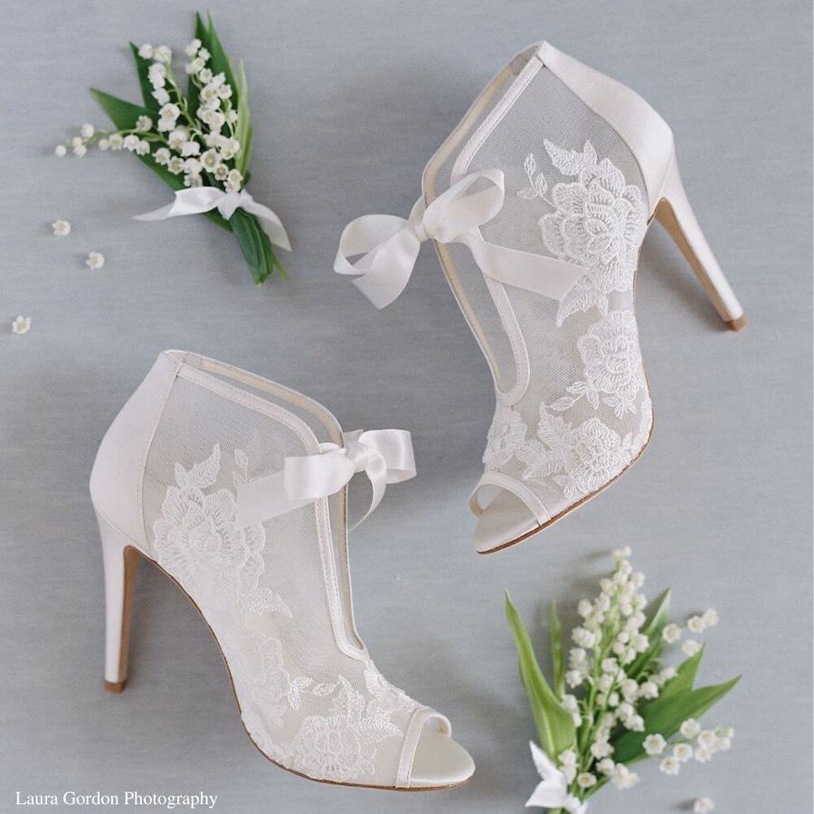 Ivory Lace Wedding Heels with Lace Butterfly Embroidery
