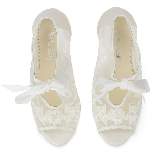 Lace Wedding Booties with Rose Appliqué on Illusion Mesh