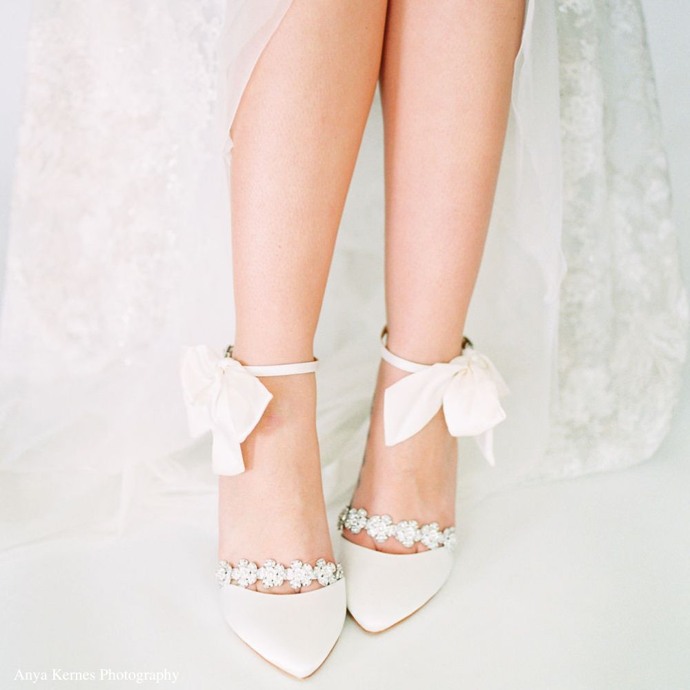 4 in 1 Floral Ivory Crystal Strap Heels | Bella Belle