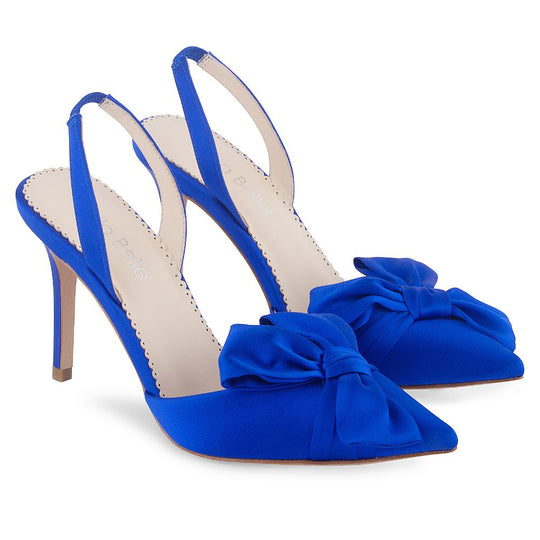 Blue Slingback Heels with Asymmetric Bow | Bella Belle