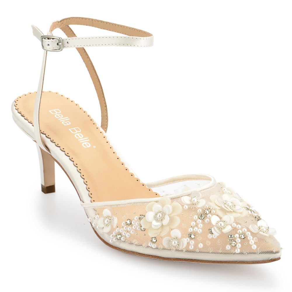 3D Flower Heels with Chiffon Petals and Pearls Bella Belle