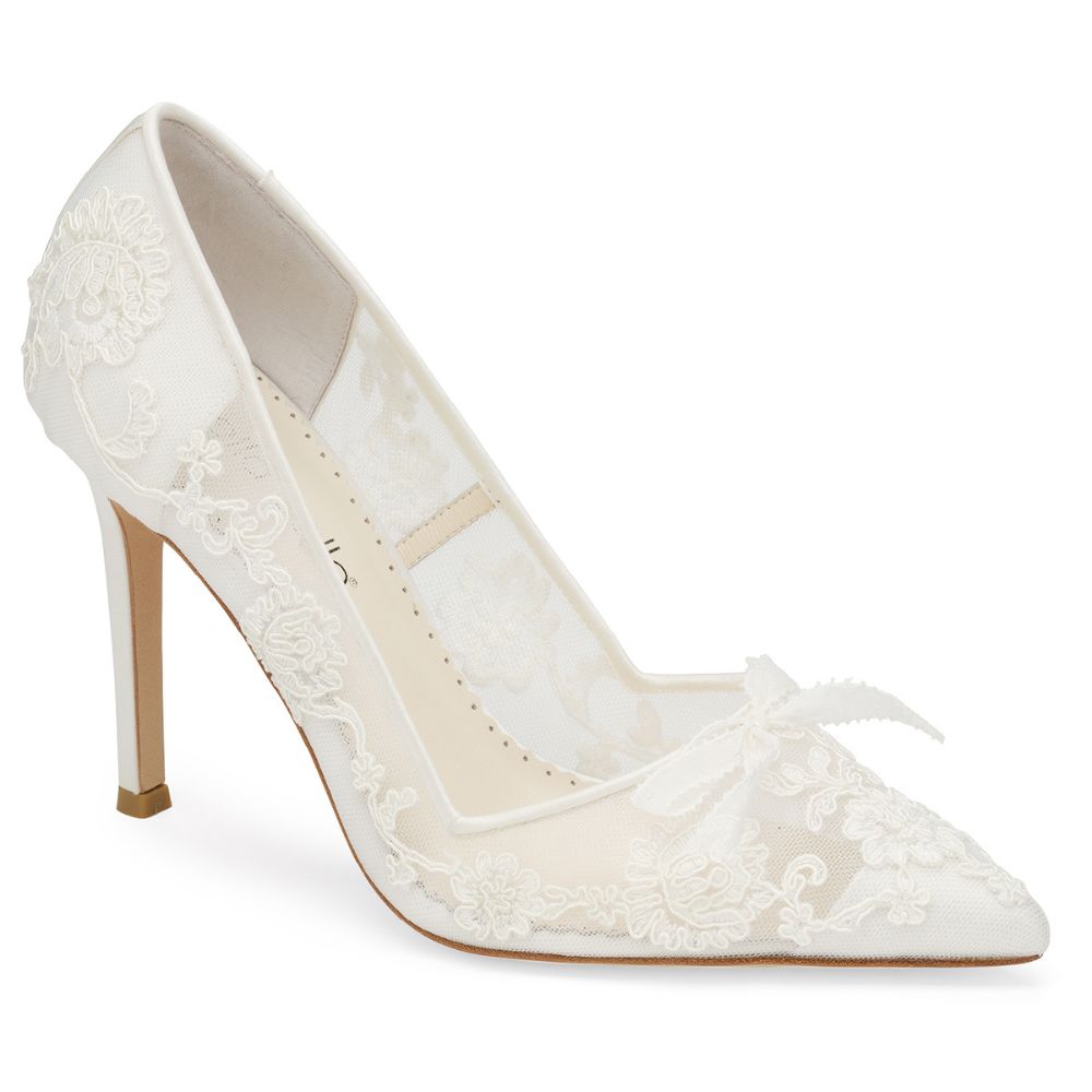 Chic / Beautiful White Lace Flower Wedding Shoes 2021 6 cm Stiletto Heels  Pointed Toe Wedding High Heels