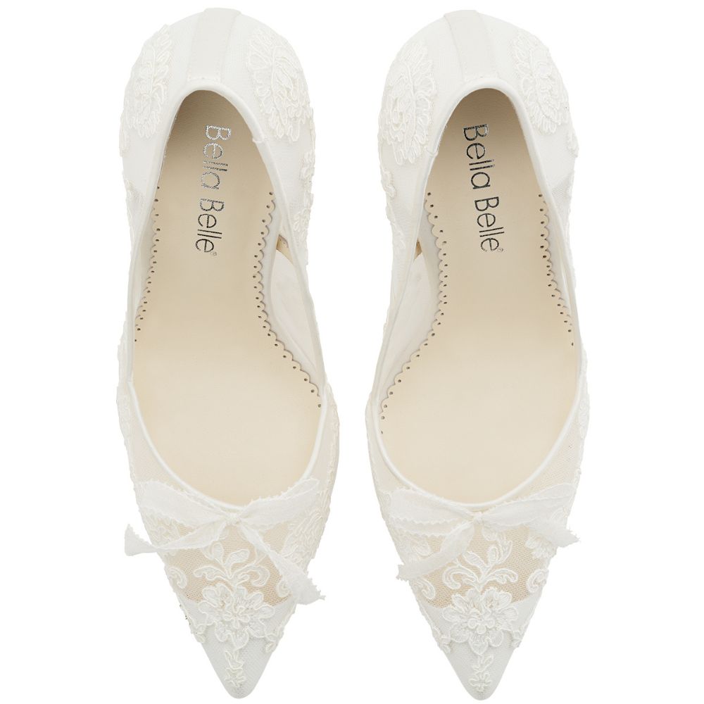 Floral Ivory Lace Wedding Heels, Sophia | Bella Belle