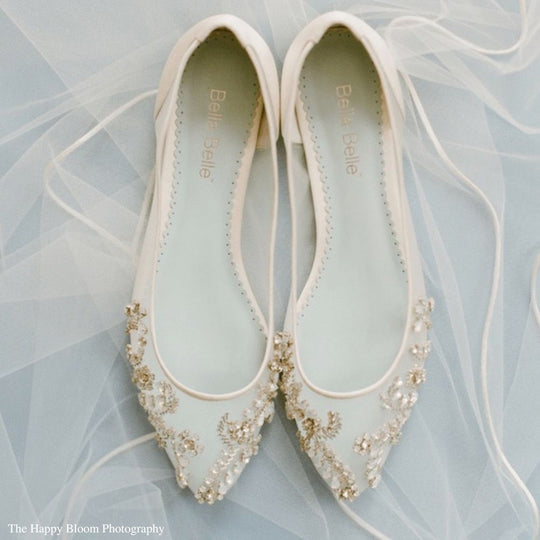 Crystal Embellished Blue Insole Clear Flats for Wedding
