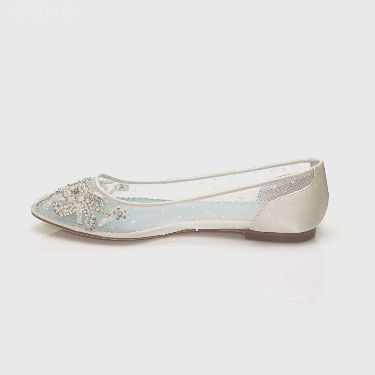 Transparent Beaded Cinderella Flats with Blue Insole